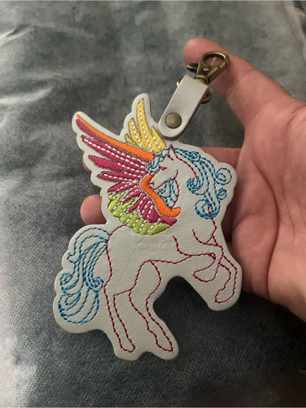 Embroidered Portland Leather Pegasus unicorn keychain charm decoration Littles